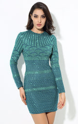 Starstruck Green Glitter Long Sleeve Mini Dress - Fashion Genie Boutique