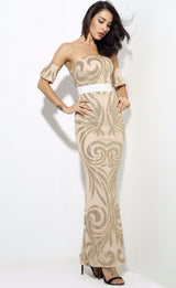 Senorita Nude & Gold Glitter Bardot Maxi - Fashion Genie Boutique