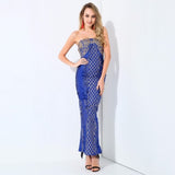 A Long Affair Blue & Gold Sequin Strapless Maxi Dress - Fashion Genie Boutique