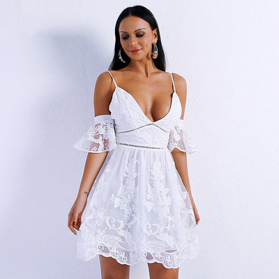 Yolanda White Cold Shoulder Skater Mini Dress - Fashion Genie Boutique