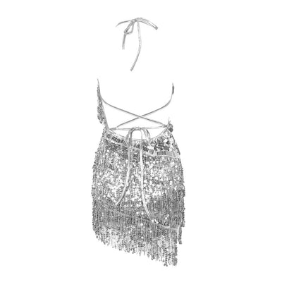 Sunset Views Silver Sequin Tassel Dress - Fashion Genie Boutique