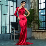 All The Drama Red One Shoulder Satin Maxi Gown Dress - Fashion Genie Boutique