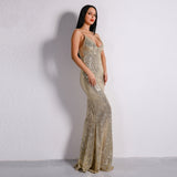 Prima Donna Gold Sequin Fishtail Maxi Dress - Fashion Genie Boutique