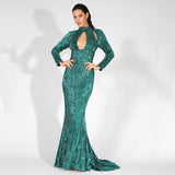 Cut It Out Green Keyhole Sequin Long Sleeve Maxi Fishtail Dress - Fashion Genie Boutique