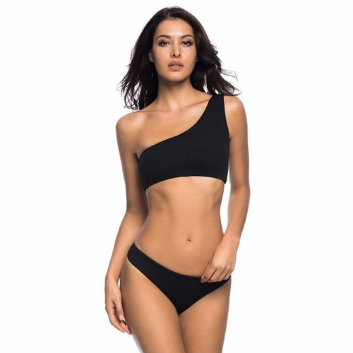 Beach Please! Black One Shoulder Bikini - Fashion Genie Boutique