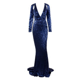 One True Love Navy Long Sleeve Sequin Maxi Gown Dress - Fashion Genie Boutique
