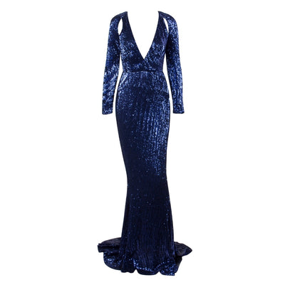 One True Love Navy Long Sleeve Sequin Maxi Gown Dress - Fashion Genie Boutique