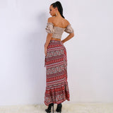Luddy Red Floral Chiffon Tiered Maxi Skirt - Fashion Genie Boutique
