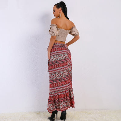 Luddy Red Floral Chiffon Tiered Maxi Skirt - Fashion Genie Boutique