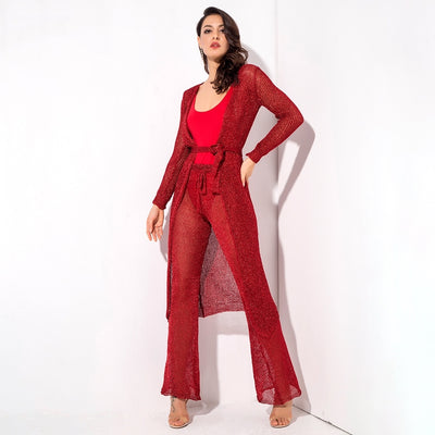 Graceful Ways Red Glitter Knit Cardigan - Fashion Genie Boutique