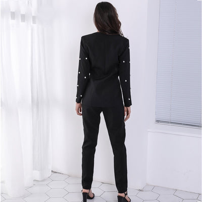 Bella Black Pearl Trousers and Blazer Co-Ord - Fashion Genie Boutique