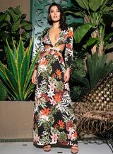 Floral Electric Black Multi Long Sleeve Floral Maxi Dress - Fashion Genie Boutique