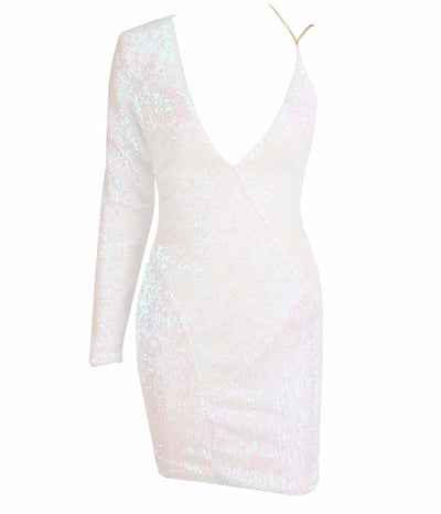 Gal That Glitters Iridescent One Sleeve Sequin Mini Dress - Fashion Genie Boutique