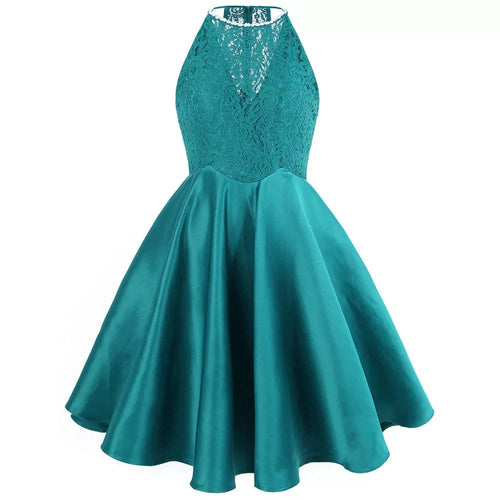 Go On Green Lace Satin Skater Prom Dress - Fashion Genie Boutique
