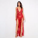 Bad Gal Red Sequin Split Leg Jumpsuit - Fashion Genie Boutique