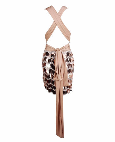 So Gorgeous Rose Gold Plunge Sequin Tassel Mini Dress - Fashion Genie Boutique