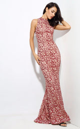 Modern Beauty Nude And Red Glitter Fishtail Maxi Dress - Fashion Genie Boutique