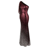 Oh My Posh Burgundy & Silver Sequin Gradient One Shoulder Maxi Gown Dress - Fashion Genie Boutique