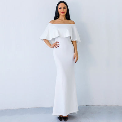 Aveline White Bardot Maxi Dress - Fashion Genie Boutique