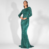 Never Enough Green Sequin Long Sleeve Sleeve Maxi Fishtail Dress - Fashion Genie Boutique