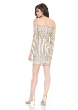 That Girl Gold Glitter Embellished  Bardot Mini Dress - Fashion Genie Boutique
