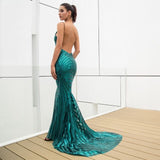 Ecstasy Green Plunge Sequin Maxi Fishtail Gown Dress - Fashion Genie Boutique