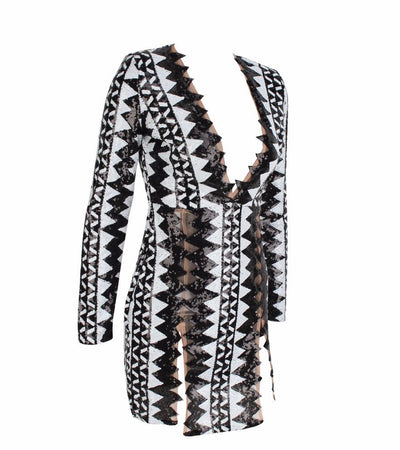 House Party Black & White Monochrome Sequin Mini Dress - Fashion Genie Boutique