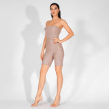Turn It Up Rose Gold Strapless Glitter Embellished Playsuit - Fashion Genie Boutique