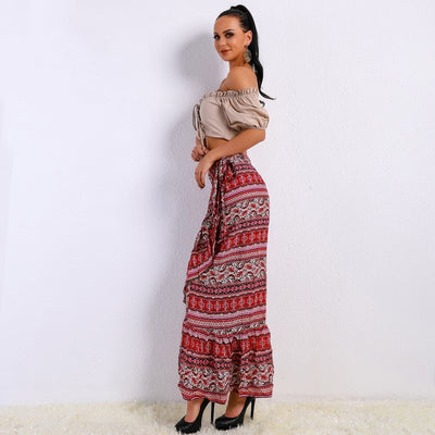 Luddy Red Floral Chiffon Tiered Maxi Skirt - Fashion Genie Boutique