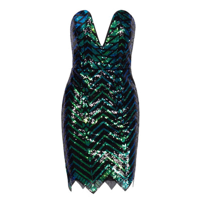 City Lights Green Iridescent Strapless Sequin Mini Dress - Fashion Genie Boutique