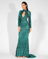 Cut It Out Green Keyhole Sequin Long Sleeve Maxi Fishtail Dress - Fashion Genie Boutique