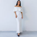 Aveline White Bardot Maxi Dress - Fashion Genie Boutique