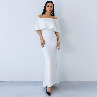 Aveline White Bardot Maxi Dress - Fashion Genie Boutique
