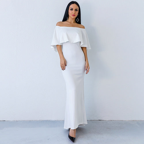 Aveline White Bardot Maxi Dress - Fashion Genie Boutique