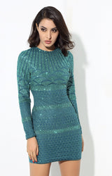 Starstruck Green Glitter Long Sleeve Mini Dress - Fashion Genie Boutique