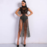 Gamble On Me Black Mesh Sequin Fringe Bodysuit - Fashion Genie Boutique