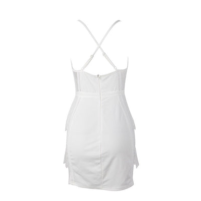 Ready To Ruffle White Mesh Mini Dress - Fashion Genie Boutique