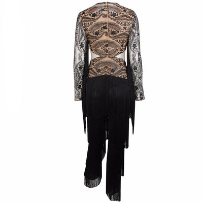 Confessions Black Long Sleeved Tassel Fringed Jumpsuit - Fashion Genie Boutique
