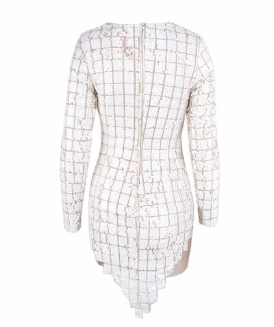 Hayden White Sequin Long Sleeve Sequin Mini Dress - Fashion Genie Boutique