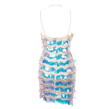 Lisbon Nights Silver Iridescent Sequin Fringe Mini Dress - Fashion Genie Boutique