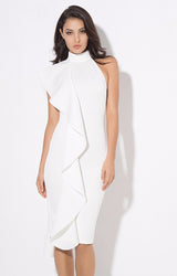 Make Your Move White Frill Bodycon Midi Dress - Fashion Genie Boutique