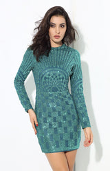 Gatsby Green Glitter Embellished Long Sleeve Mini Dress - Fashion Genie Boutique