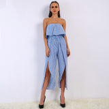 Endless Summer Blue Stripe Strapless Jumpsuit - Fashion Genie Boutique