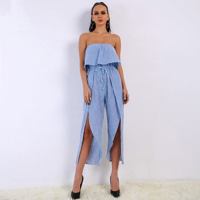 Endless Summer Blue Stripe Strapless Jumpsuit - Fashion Genie Boutique