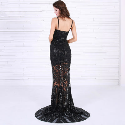 Stealing The Show Black Sequin Fishtail Maxi Dress - Fashion Genie Boutique