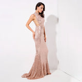 Million Dollar Babe Champagne Sequin Maxi Fishtail Gown Dress - Fashion Genie Boutique