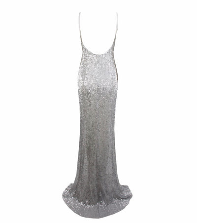 Iconic Silver Sequin Double Split Maxi Party Gown Dress - Fashion Genie Boutique