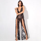 Bad Gal Black Sequin Split Leg Jumpsuit - Fashion Genie Boutique