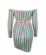 Walk the Line Green Bardot Glitter Mini Dress - Fashion Genie Boutique