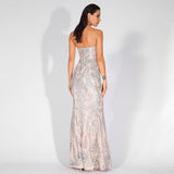Sweet Vision Silver Strapless Sequin Spilt Maxi Gown Dress - Fashion Genie Boutique